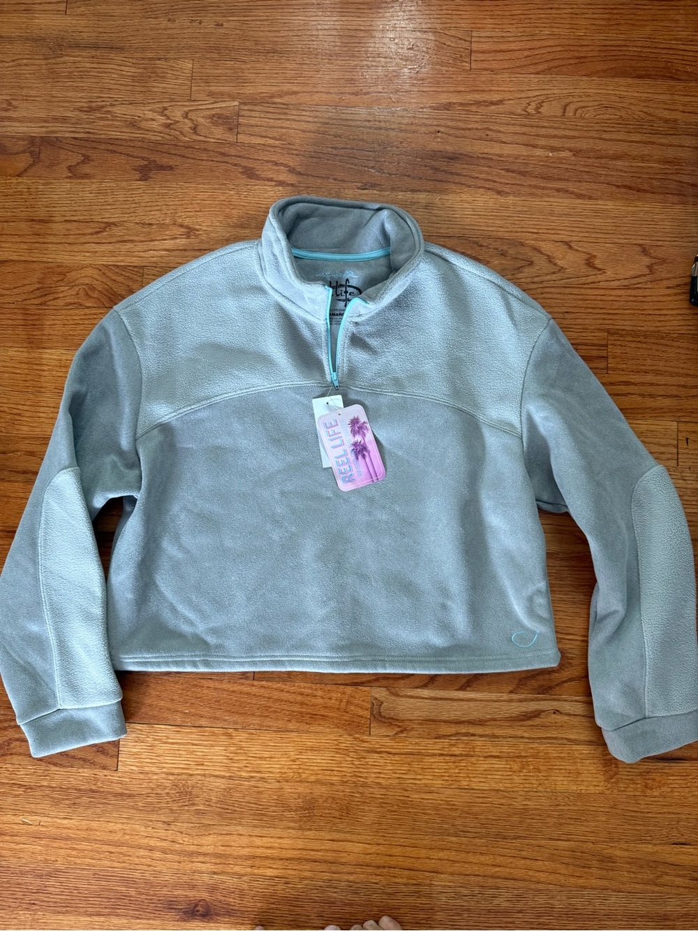 New!! Reel Life Light Blue Crop Pullover Top Blue Haze 1/4 Zip Size Large Womens